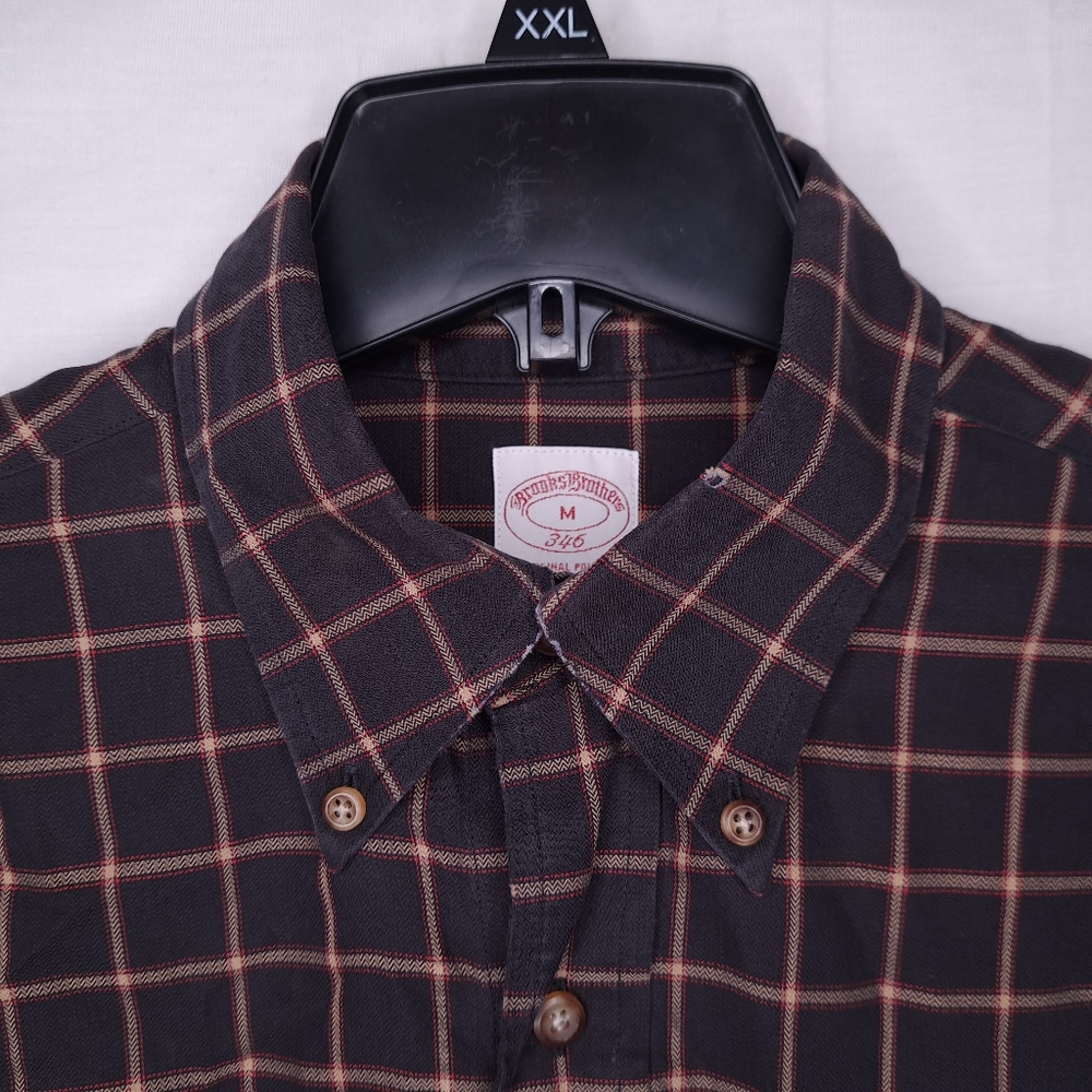 BROOKS BROTHERS 346 Men's Brown Plaid Original Polo Dress Shirt MEDIUM